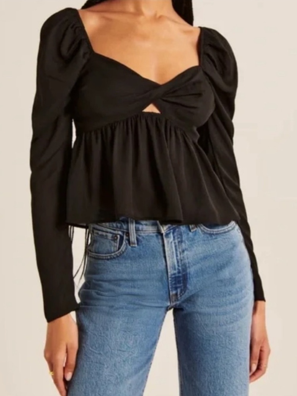 Abercrombie & Fitch Black Long Sleeve Sheer Twist Front Top Blouse Large NWT New